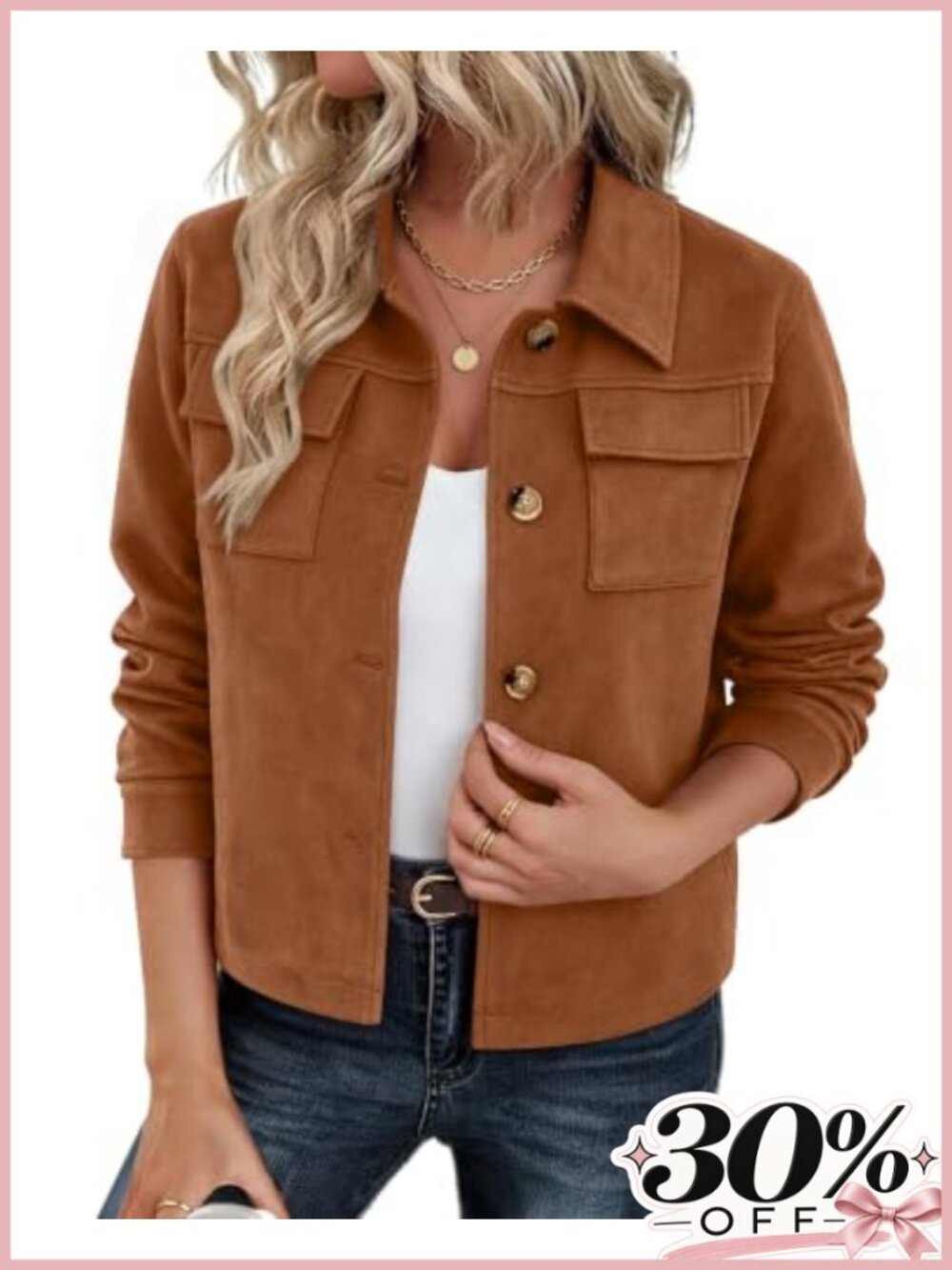 Faux Suede Cropped Jacket Button Up Shacket Long Sleeve Loose Fit Casual Fall